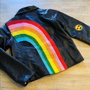 Lola and the boys doze 10 vegan leather rainbow moto jacket EUC